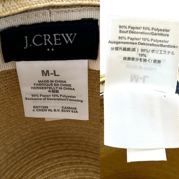 J Crew Womens Packable Sun Hat M-L Natural Tan Black Ribbon - Picture 8 of 10